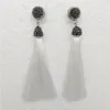 Brand New 16 Colors Long Tassel Dangle Earring with Black Rhinestone Elegant Women Fashion Jewelry Free Shipping