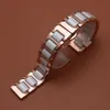 Raka ändar Watchband Rosegold rostfritt stål metall wrap vit keramisk klocka armband remmode på sommaren 14mm 16mm 18mm 201534413