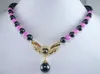 Free Shipping ***Natural Black Akoya Pearl And Pink Alexandrite Gemstone Necklace