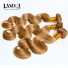 Honing Blonde Russische Maagd Menselijk Haar Weave Bundels Kleur 27 Russische Body Wave Haar 3 Stks Russische Lichaam Golvende Remy Hair Extensions Double Inslag