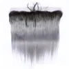 8a grå mörk rot peruansk jungfru hår 3 buntar ombre hårförlängningar med frontal rak grå väv ombre hår med stängning1738899