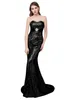 2017 Nya paljetter Royal Blue Gold Black Mermaid aftonklänningar i lager med kristallpärlor svep tåg bling prom party klänningar1165194