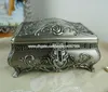 Vintage Metal Jewelry Box Carved Rose Pattern Lockable Antique Silver Color Alloy Princess Trinket Case Wedding Favors