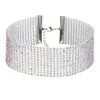 Billiga modekvinnor full kristall strass chokers halsband för kvinnor silver smycken färgade diamant uttalande halsband190h