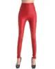 Schwarz/Rot Sexy Kunstleder Stretch Leggings Damen Hohe Taille Enge Hose Disco Hose Skinny Hose