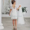 New Fashion Sheath Lace Short Flower Girl Dresses with Detachable Train Short Sleeves Girls Pageant Communion Dress Kids Prom Even3486989