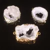 2019 QUENTE! Natureza Ágata Freeform Pingente Branco Geode Bruto Druzy Tamanho Aleatório Conector Forma Irreguar Duplo Hoop Drusy Bead Charme Jóias