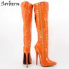 Sorbern Mid-Calf Plus Damen Stiefel Reißverschluss 18CM Heels Plus Size Unisex Gay Dance Maßgeschneiderte Farbe Spitzschuh Große Größe 36-46