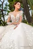 2020 Vestidos de Novia Vestidos de Noiva de Laço Sheer Pescoço Applique uma linha mangas compridas Vintage vestidos de noiva ilusão Vestidos nupciais