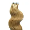 Extensões de fita de ondas de cabelo brasileiro loira extensões de fita virgem 50g fita extensões de cabelo de pele de pele em extensões de cabelo humano 20 peças