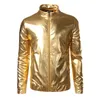 Wholesale- Nightclub Trend Metallic Gold Shiny Jacket Men Veste Homme Fashion  Front-Zip Lightweight Baseball Bomber Jacket B2326