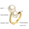 Мода Золото-Цвет Симулированные Жемчужные кольца для Женщин Акцент Бамс открытый Из Нержавеющей Стали Ювелирные Изделия R-256