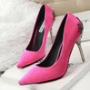 Womens high-heeled Suede Shoes pumps carved metal heel pointed Wedding Shoes 9colors drop lady christmas gift shipping