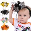 Kids Halloween Bow Hairbands Headbands Hairpin Clips Baby Girls Hand made Feather hair accessories wide bands Barrettes for toddler KHA400