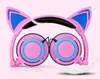 Foldable Cat Ear Headphones With LED Glowing Earphone Headband Gaming Headset Auricular For PC Laptop Mobile Phone MP3 Child