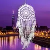 Ręcznie Koronki Dream Catcher Okrągły z piórami Wiszące Dekoracji Ornament Craft Prezent Szydełkowane White Dreamcatcher Wind Chimes