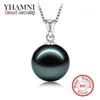 Yhamni Original Flawless Black Pearl Pendant Halsband med Solid 925 Silver Chain Halsband Bröllop Smycken För Kvinnor N001