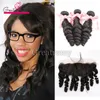 Greatremy Brasilian Loose Wave 3bundles with Lace Frontal 13x4 Loose Wave Ear to Ear Lace Frontal Stängning med mink brasiliansk hårförlängning