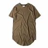 Hi-Street Solid Curved Hem T-shirt Mężczyźni Longline Extended Camouflage Hip Hop Tshirts Urban Kpop Tee Shirts Darmowa Wysyłka