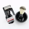 WEISHI High Level Butterfly Safety Razor Långt handtag med svart AKRYLIC rakborstställ + 20 st blad + skål + rakborste NYHET