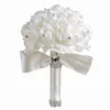 Bouquet de mariage en gros demoiselle d'honneur blanche fleurs de mariée artificielles Bouquets de cristaux colorés rubans fleurs artificielles de rose de mariage