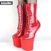 Women 20cm GAGA Sexy Red Fetish HIGH HEELS Hoof Helless Fashion Lace-up Short Boots Giaroslick Unisex SM Role Cospla261M