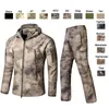 Jaqueta Softshell Ao Ar Livre Conjunto de Calças de Caça na Floresta Caça Tiro Tático Casaco Camuflado Roupas de Combate Camuflagem Jaqueta Corta-vento