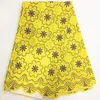 5 yards lot fashion yellow african cotton fabric with purple flower design swiss voile lace for dresssing bc1337