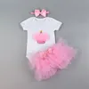 DHL livre 2017 Ins Hot Number Impresso Romper + Tutu Saia com Faixa de Cabelo bebê Bonito Conjuntos de Roupas Crianças 3 peça / conjunto