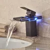 Whole- Whole And Retail 3 LED Color Changing Waterfall Bathroom Faucet Vanity Sink Mixer Tap Oil Rubbed Bronze Faucets2092