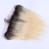 Wolny / środkowy / 3 Drogi Część Brazylijski Prosto Ombre Koronki Frontal Zamknięcie 13x4 Bleached Węzły Dwa Tone # 1B / 613 Blondynka Ombre Full Lace Frontals