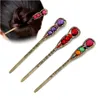 Vintage Bronze Disk Hair Device Alloy Hairpins Colorful Rhinestone Metal Pins Long Updo Headwear for Women Fashion Accessories