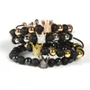 Micro Paved Clear CZ Crown Kings Armband Partihandel 10st / Lot 8mm Matt Agate Stone Pärlor Mäns Klocka Armband