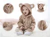 Autunno Inverno Pagliaccetti per bambini Orso stile bambino in pile di corallo di marca Felpe con cappuccio Tuta neonate ragazzi pagliaccetto neonato abbigliamento da bambino
