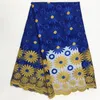 5 meter / pc New Fashion Royal Blue and Gold Flower Design French Net Lace Fabric African Mesh Lace For Party Clothes BN53-4