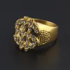 Hiphop gesimuleerde diamant dollar charme ring voor mannen mode rotsstijl roestvrij staal vergulde bling bling $ ring