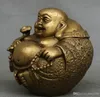 Estatua de monedas de riqueza de cobre puro chino Happy Laugh Maitreya Buddha Ruyi Yuanbao