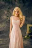 2021 Baby Pink Bridesmaids Dresses Real Sheer Round Neck Sleeveless A Line Long Chiffon Junior Cheap Maid Of Honor Dresses For Wed2388436