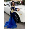Nieuwe Collectie Lange Mouw Mermaid Prom Dress Royal Blue Cheap Applicaties Formele Avond Party Town Custom Made Plus Size