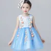 Verão 2017 nova princesa vestido de festa de aniversário 4-12t cor azul flor meninas vestido para o casamento roupas infantis para meninas adolescentes