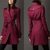 Vår och höst Trench Coats Kvinna Lång vinter Outwear Coat Fashion Max Long Winter Outwear Double Row Buckle Slim Windbreaker för kvinnor