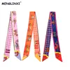 Menglinxi Bag Twillies New Women Small Twill Silk Scarf Scarf Print Headdress Handle Bag Ribbon Long Scarves1091327