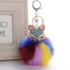 Cute Animal Pompom Key Pierścionki Biżuteria Dla Kobiet Futro Ball Rhinestone Brelok Torba Samochód Brelok Puszyste Keyfobs Uchwyt Party Prezent Kimter-B763S