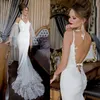 Sexiga Backless Bröllopsklänningar Mermaid Spaghetti Straps Pearls Lace Appliques Avtagbara ärmar Eleganta Bridal Gowns LS 31-2