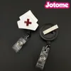 50PCS/Lot Gun Plated Key Rings Flower Shaped Pendant Nurse Medical Gift Retractable ID Name Badge Reel Holder