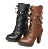 zipper rivets high heels women's shoes central boots large size Martin boots