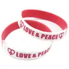 100 Stück Liebe und Frieden Silikonkautschuk-Armband, bedrucktes Logo, Hip-Hop-Stil, segmentierte Farbe, einfache Dekoration