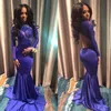 Sexy Nieuwe Backless Mermaid Zuid-Afrikaanse Prom Dress Applicaties Kant Satijn Lange Mouwen Formele Avond Party Town Plus Size Custom Made