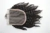 Chiusura in pizzo per capelli vergini ricci crespi brasiliani con tre parti centrali dei capelli del bambino che cadono liberamente