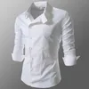 Homens Camisas Casuais Moda Nova Camisa Masculina de Negócios Slim Fit Primavera Outono de Manga Comprida Gola Quadrada Tops botões Masculinos oblíquo Tees